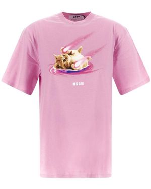 MSGM Graphic Printed Crewneck T-Shirt - Pink