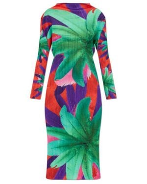 Pleats Please Issey Miyake Carnival Floral-Print Pleated Midi Dress - Green