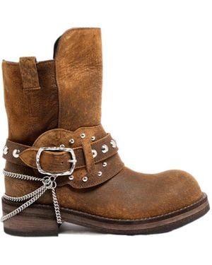 Ann Demeulemeester Boa Short Riding Boots With Spurs - Brown