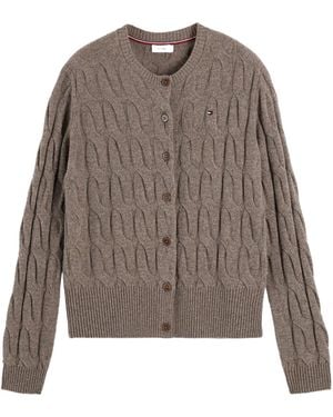 Tommy Hilfiger Crew Neck Cableknit Cardigan - Brown