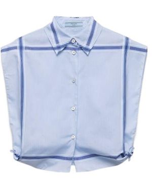 Prada Checked Cropped Cotton Shirt - Blue