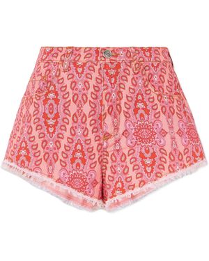 Etro Paisley Printed Raw-Cut Edge Shorts - Red