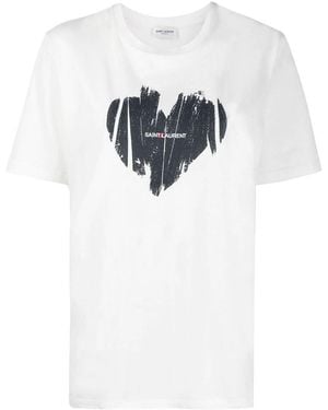 Saint Laurent White And Black Heart T-shirt