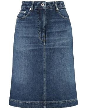 KENZO Logo Patch Midi Denim Skirt - Blue
