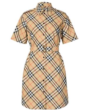Burberry Check Shirt Dress - Natural