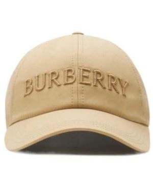 Burberry Logo Gabardine Baseball Cap - Natural