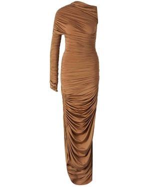 Mugler Asymmetric Ruched Maxi Dress - Brown
