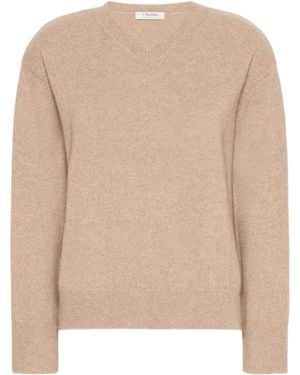 Max Mara Long-Sleeved V-Neck Knitwear - Natural