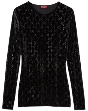Gucci Embroidered Stretch Chenille Top - Black