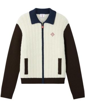 CASABLANCA Colorblock Zipup Knit Bomber Jacket - Blue