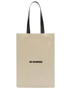 Jil Sander Logo Printed Top Handle Bag - Natural