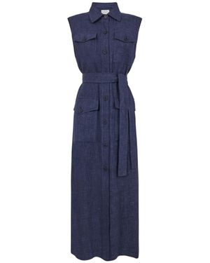 P.A.R.O.S.H. Button Belt Maxi Dress - Blue