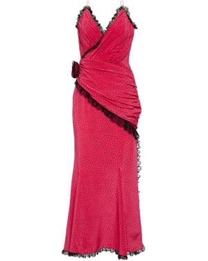 Alessandra Rich Floral-Applique Silk Maxi Dress - Pink
