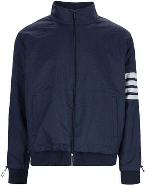 Thom Browne Bar Striped Zipped Ripstop Jacket - Blue