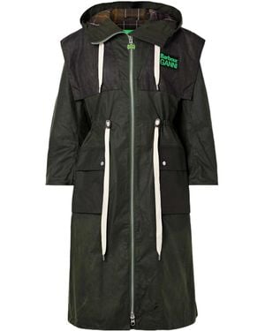 Barbour Ganni Hooded Checked Waxed-Organic Cotton Jacket - Black