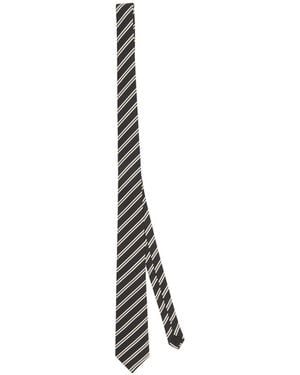 Saint Laurent Striped Logo Patch Tie - White