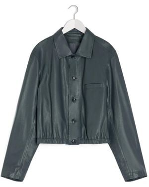 Lemaire Buttoned-Up Elasticated Leather Jacket - Blue