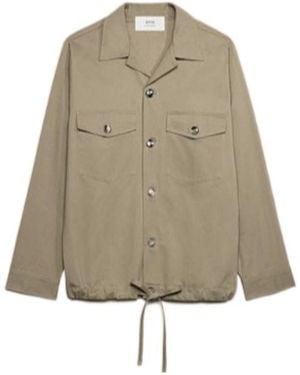 Ami Paris Long-Sleeved Drawstring Cotton Shirt - Natural