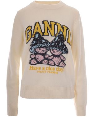 Ganni Long-Sleeve Knit Top - White