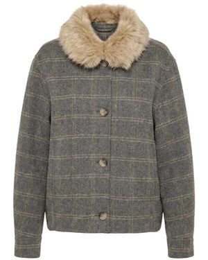 Twinset Two-Tone Plaid Coat - Gray