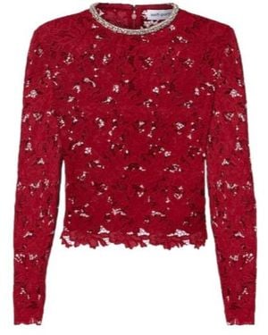 Self-Portrait Embellished Guipure Lace Top - Red