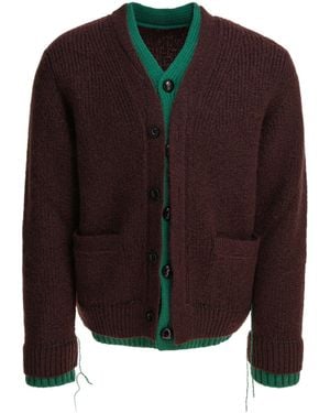 Sacai Layered Effect Knitted Cardigan - Brown