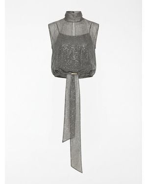 Gucci Sleeveless Bow-Detail Blouse - Gray