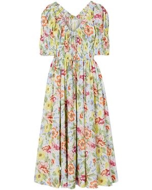 Doen Pleated Printed Midi Dress - White