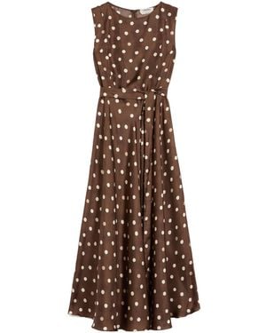 Max Mara Silk Polka-Dot Martina Midi Dress - Brown