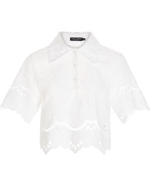 Dolce & Gabbana Embroidered Cropped Cotton Blouse - White