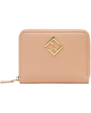 Fendi Ff Diamonds Zip Around Medium Wallet - Natural