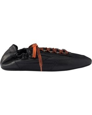 Prada Collapse Antiqued Nappa Leather Sneakers With Hooks - Black