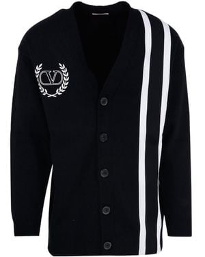 Valentino Vlogo Signature V-Neck Long-Sleeved Cardigan - Black