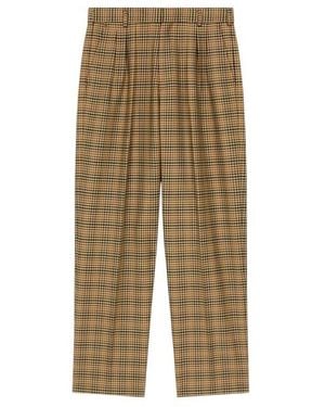 KENZO Logo Patch Checked Pleated Tailored Trousers - Natural