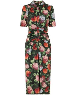 Carolina Herrera Floral-Print Ruched Jersey Midi Dress - Green