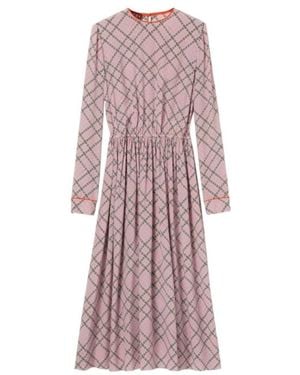 Gucci Horsebit Check Print Long-Sleeve Dress - Purple