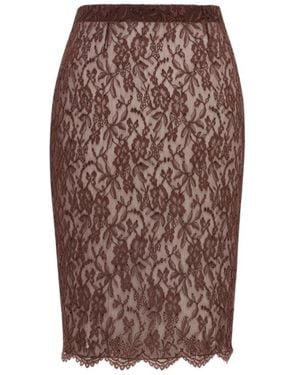 Saint Laurent Lace Detailed Pencil Skirt - Brown