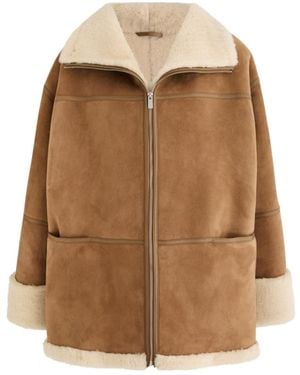 TOTEME Shearling-Trimmed Suede Jacket - Brown