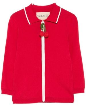 Valentino Cherry Embellished Knitted Top - Red