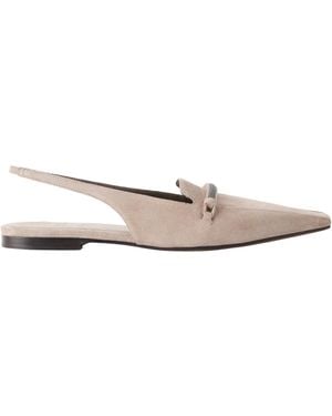 Brunello Cucinelli Suede Pointed-Toe Slingback Flats - White