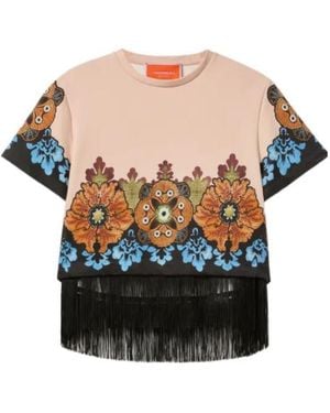 La DoubleJ Floral-Print Fringe T-Shirt - Multicolour