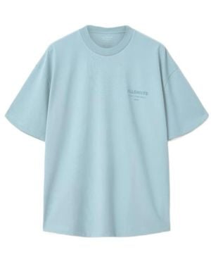 AllSaints Xander Flocked Logo Oversized T-Shirt - Blue