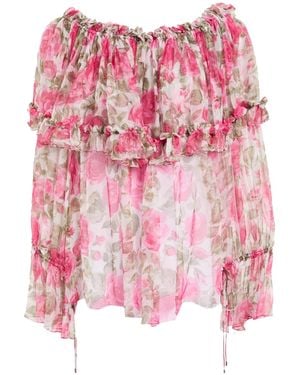 Chloé Floral One-Shoulder Top - Pink