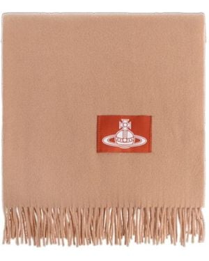 Vivienne Westwood Logo-Patch Fringed Scarf - Pink