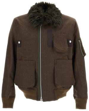 Sacai Long-Sleeve Casual Jacket - Brown