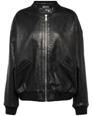 Stouls Pharrell Leather Bomber Jacket - Black