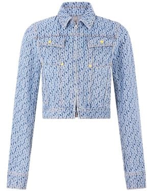 Rabanne Monogram-Pattern Cotton Denim Jacket - Blue