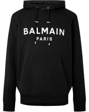 Balmain Logo Cotton Printed Hoodie - Black