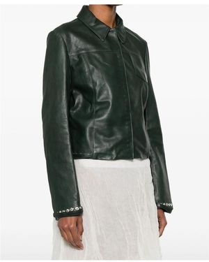 【関税込み】Paloma Wool カーキ Octavia レザージャケット OCTAVIA-Fitted leather jacket with snap detailing along the