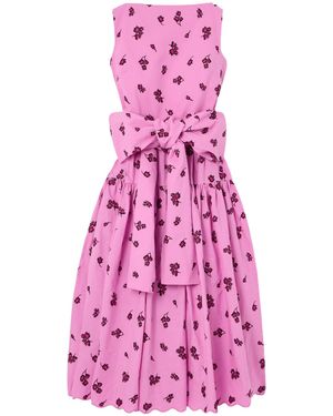 Erdem Belted Tiered Scalloped Embroidered Cotton-Blend Midi Dress - Pink